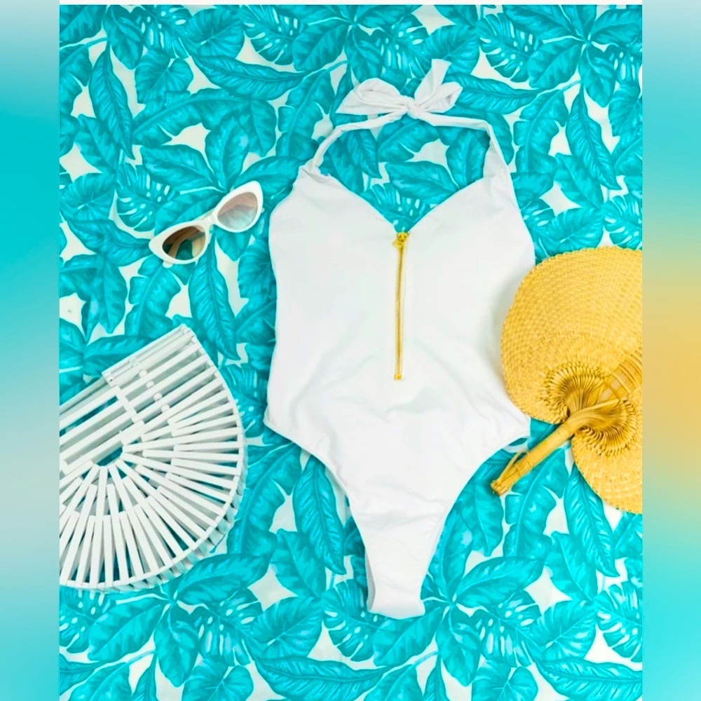 NEW! Kenny Flowers The Santorini Gold Zipper One Piece Swimsuit White SZ S, M, L - Picture 7 of 16